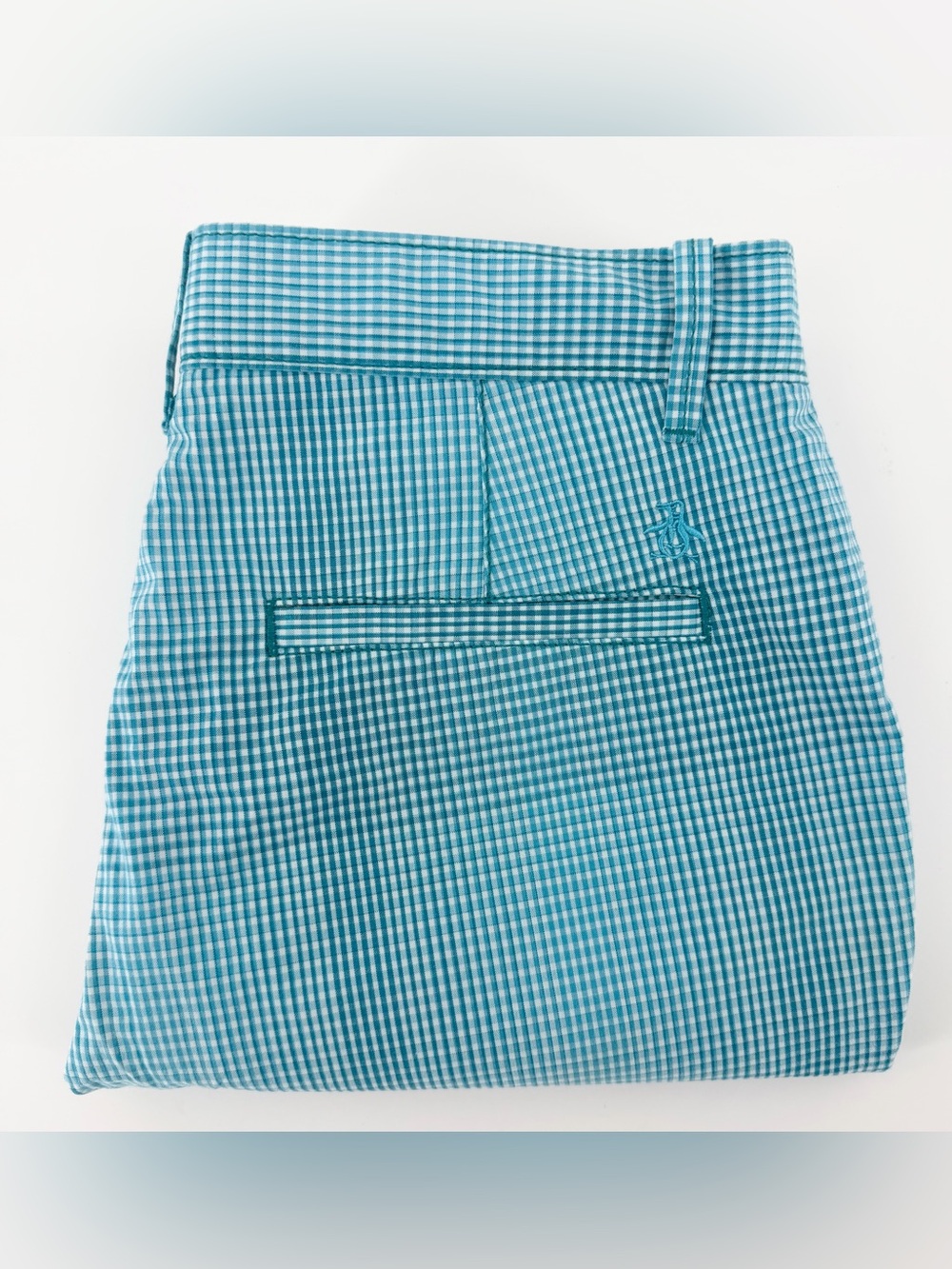 Original Penguin Men 30 Gingham Check Plaid Golf Shorts Teal Ivy League Coastal